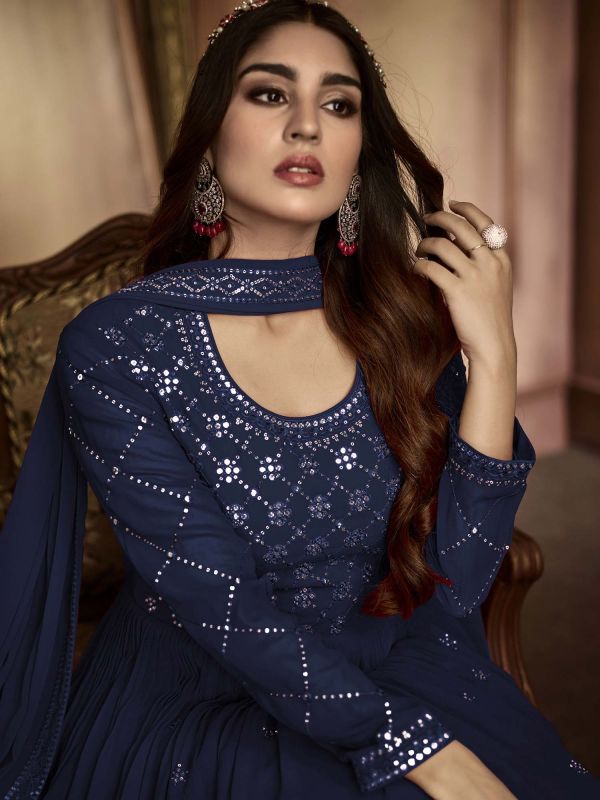 Blue Sequins Work Anarkali Salwar Suit