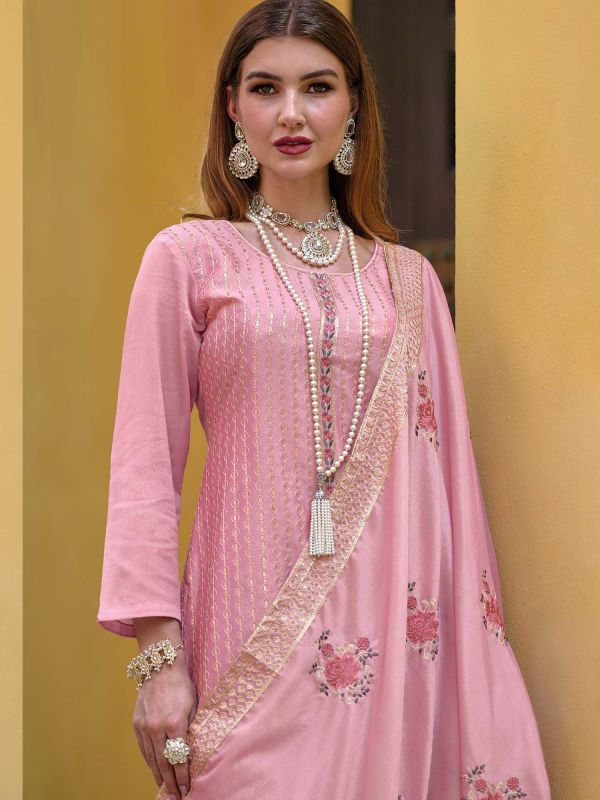 Pink Embroidered Party Wear Suit In Chiffon