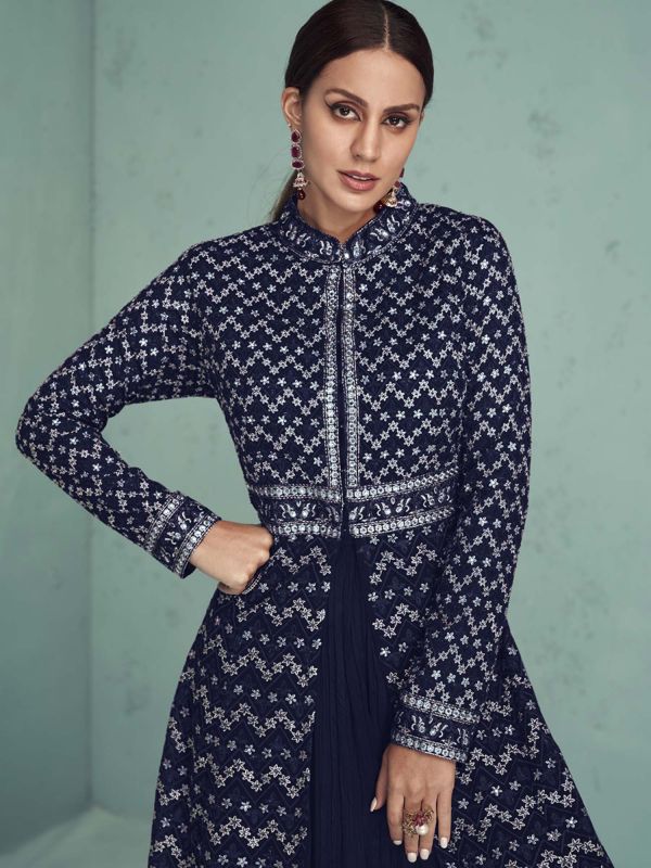 Blue Embroidered Georgette Salwar Kameez With Dupatta