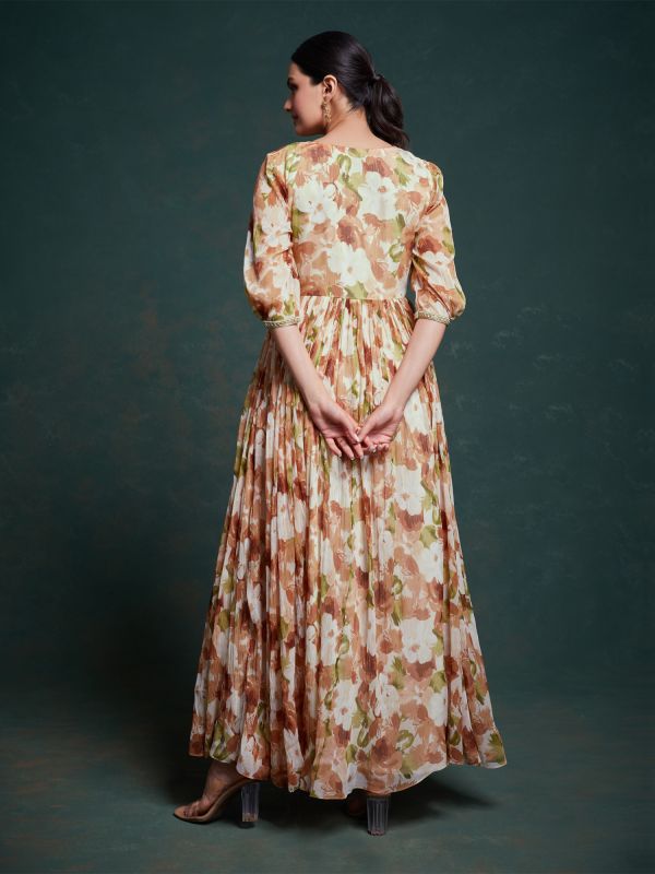 White Floral Printed Dress For Womens In Georgette 