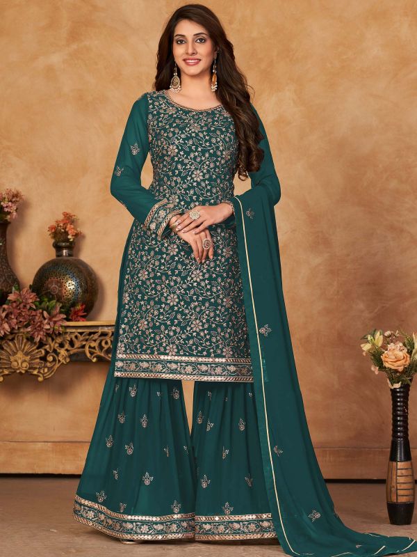 Green Zari Embroidered Sharara Style Salwar Kameez