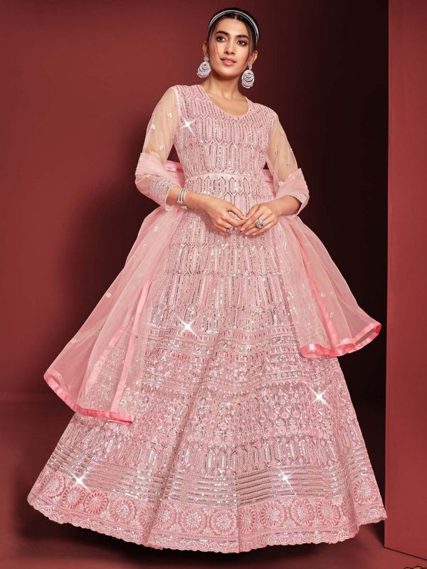 Pink Stone Embellished Anarkali Suit With Dupatta