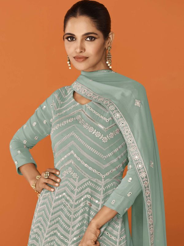 Green Anarkali Georgette Suit With Embroidery