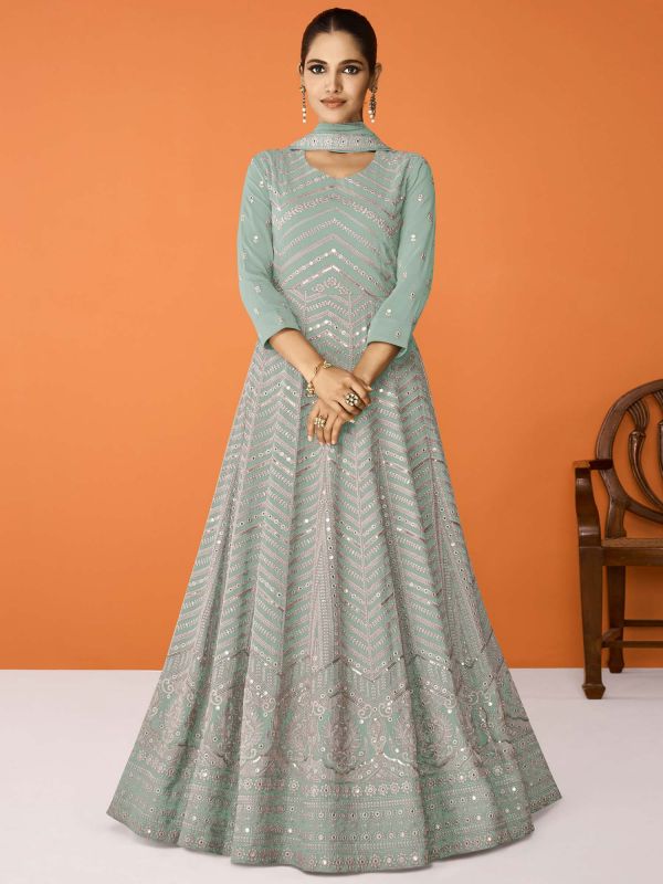 Green Anarkali Georgette Suit With Embroidery