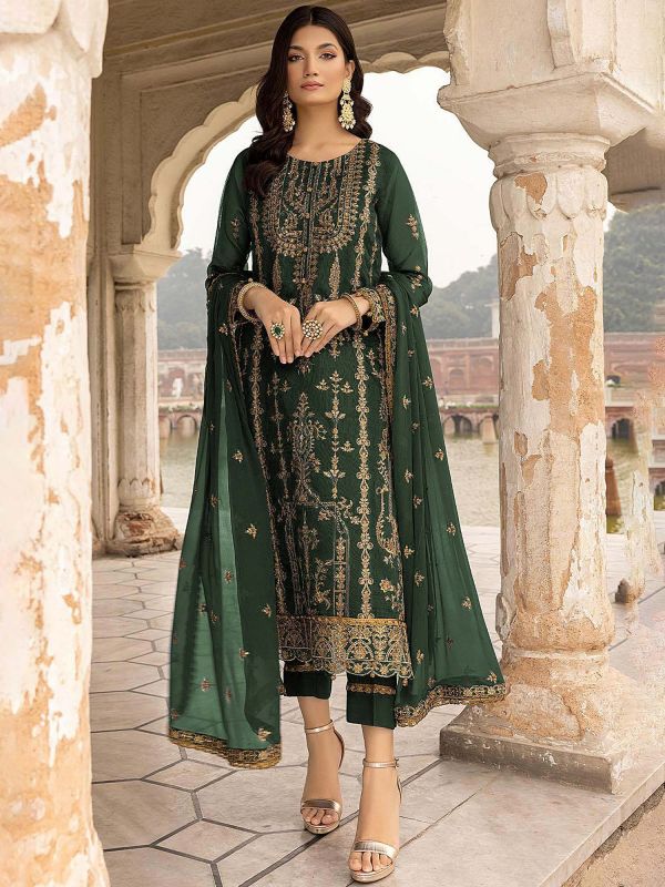 Green Festive Pant Style Suit With Embroidery