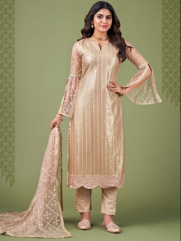 Golden Sequined Pant Style Salwar Kameez