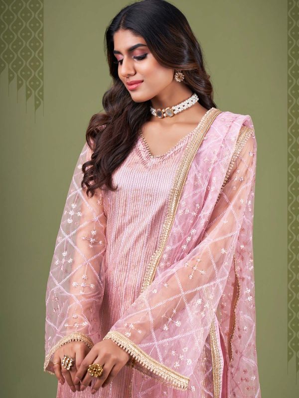Pink Sequins Embroidered Pant Style Salwar Suit