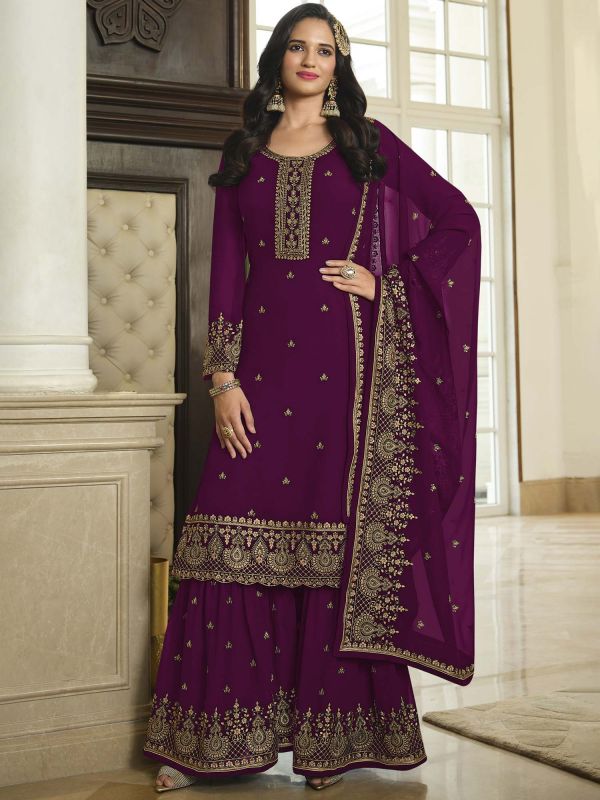 Purple Sequins Embroidered Pakistani Sharara Suit
