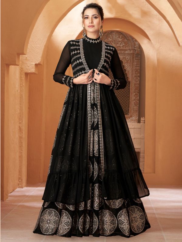 Black Sequins Embroidered Jacketed Salwar Suit