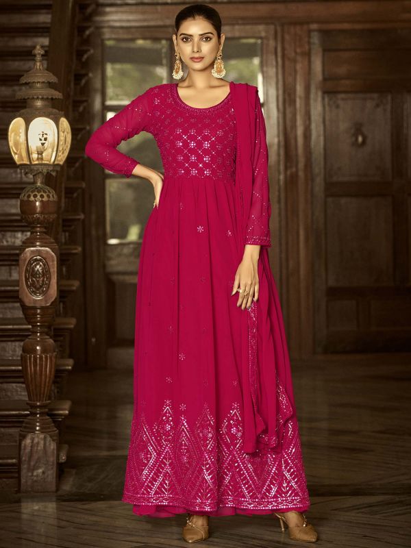 Pink Palazzo Suit With Sequins Embroidery