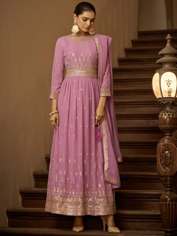 Pink Zari Embroidered Salwar Suit With Dupatta