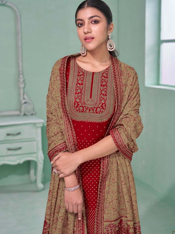 Red Designer Palazzo Salwar Suit In Georgette
