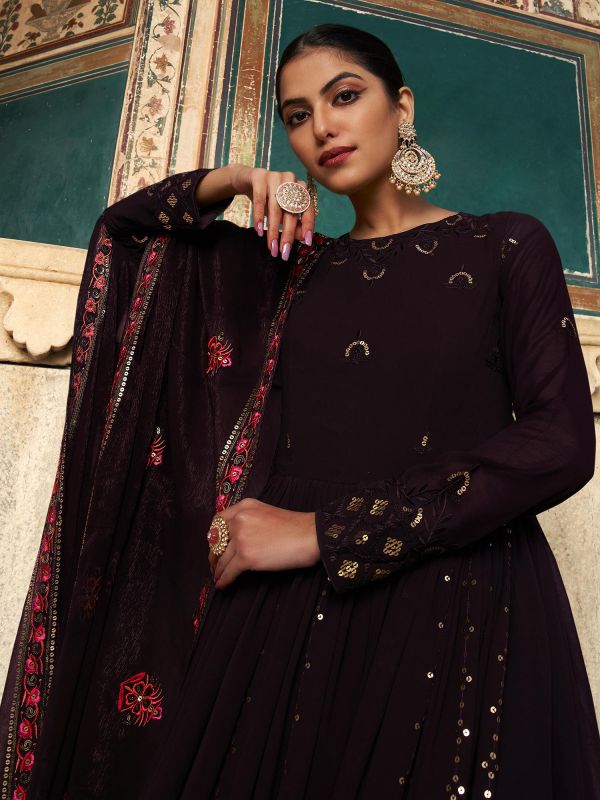 Purple Long Anarkali Suit With Embroidery