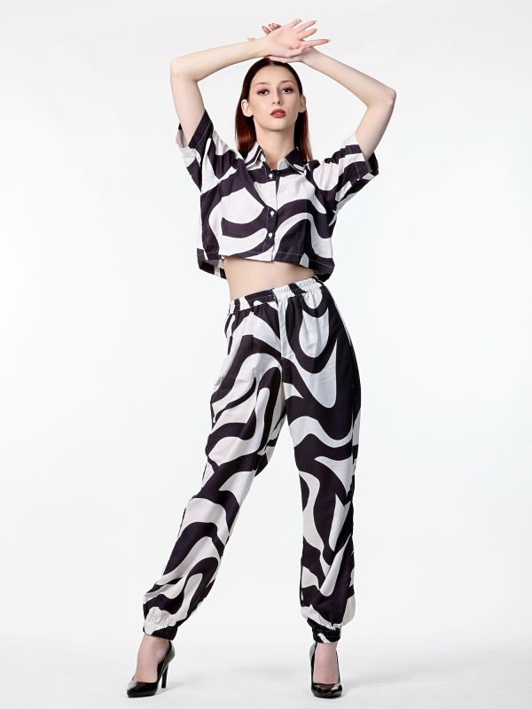 Black And White Co-Ord Set In Rayon For Womens