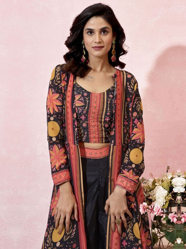 Multicolor Women's Dress With Full Sleeved Shrug