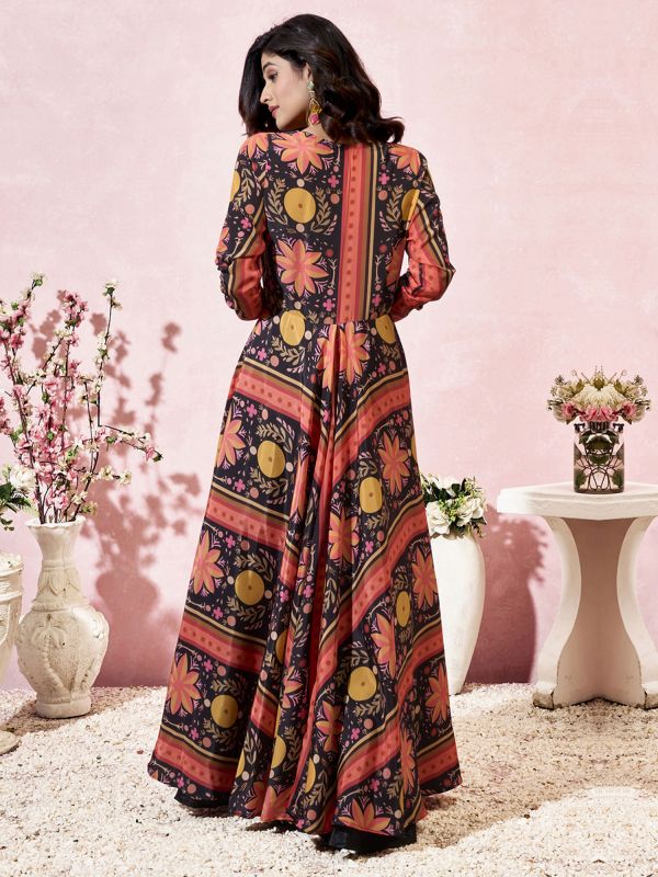 Multicolor Women's Dress With Full Sleeved Shrug