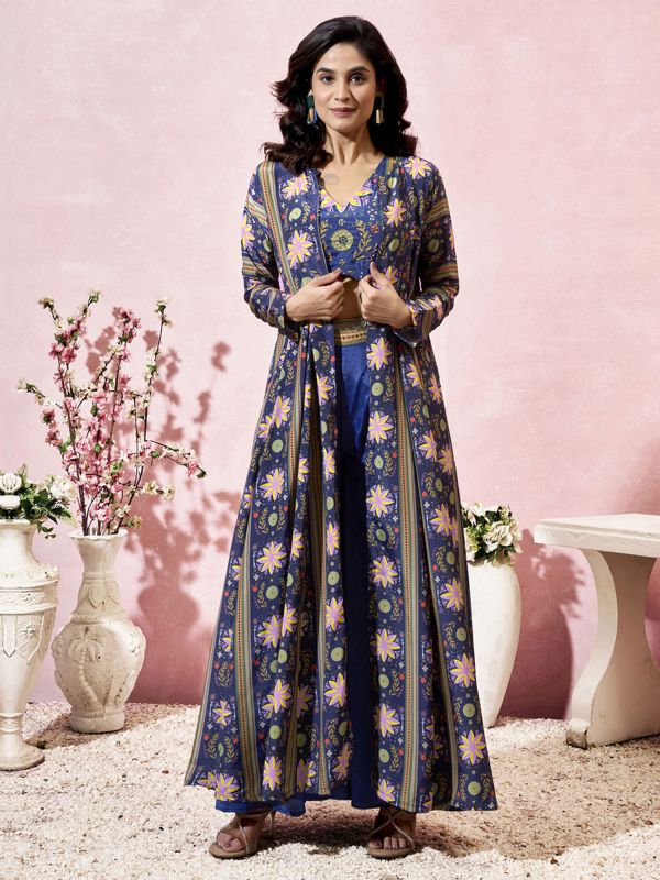 Blue Floral Printed Dress For Womens