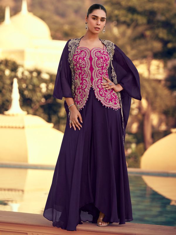Purple Women's Dress In Heavy Zari Embellishment