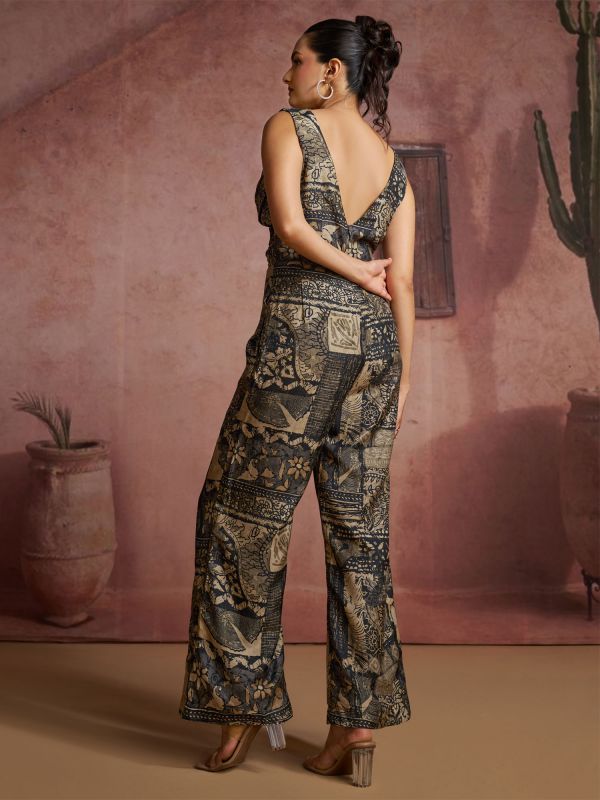 Black Floral Printed Stylish Jumpsuit For Women