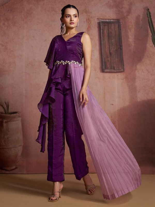 Wine Hand Work Embellished Co-Ord Set