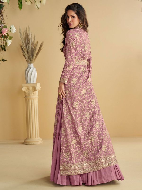 Dusty Pink Silk Dress For Womens In Chinon Silk