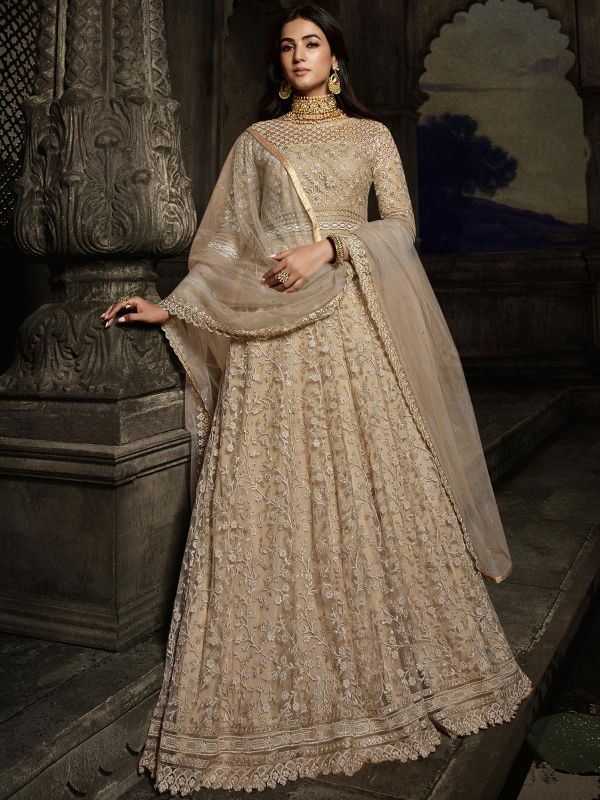 Sonal Chauhan Cream Embroidered Anarkali Suit