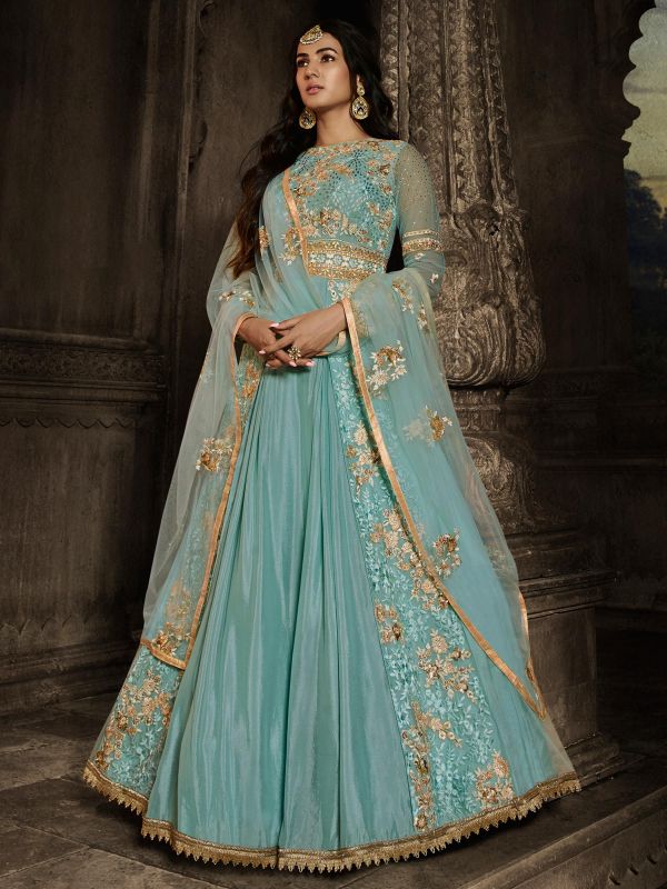 Sonal Chauhan Blue Embroidered Net Anarkali Suit