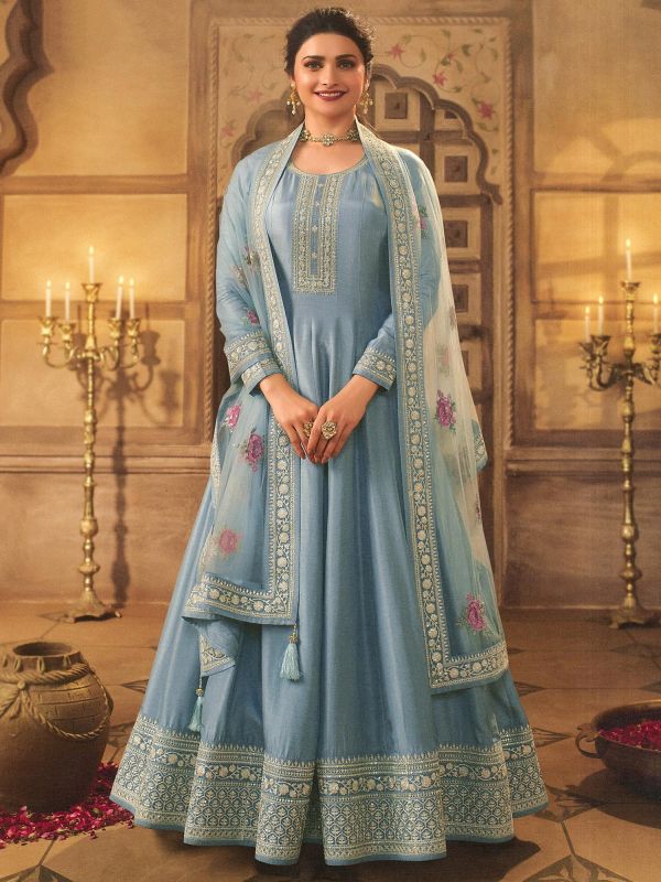 Prachi Desai Blue Embroidered Anarkali Salwar Suit