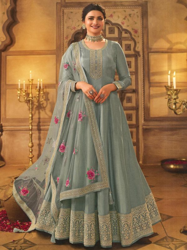 Prachi Desai Silver Embroidered Suit With Dupatta