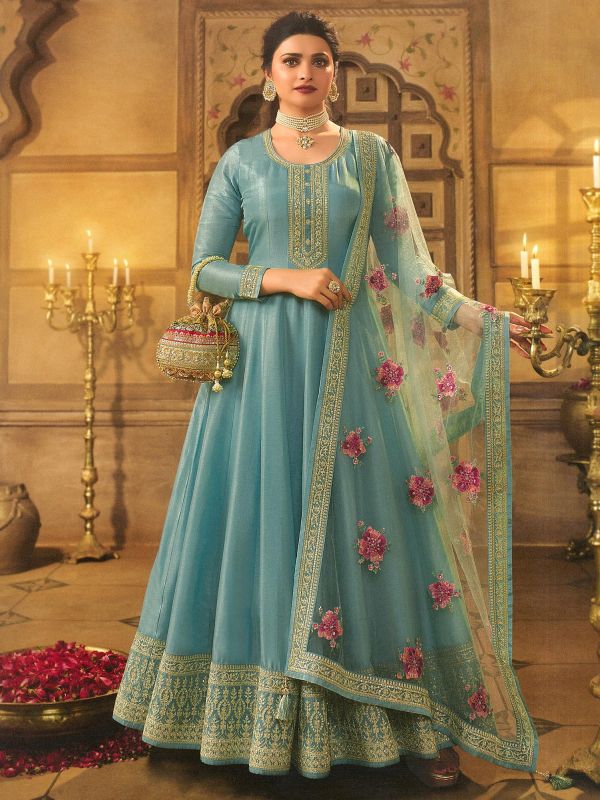 Prachi Desai Blue Zari Embroidered Salwar Kameez