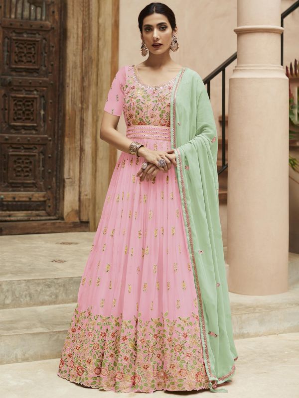 Pink Georgette Anarkali Salwar Suit With Dupatta