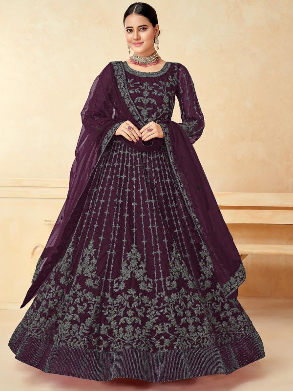 Purple Embroidered Anarkali Style Salwar Suit