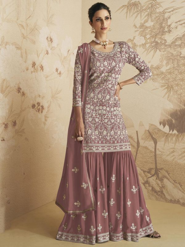 Pink Embroidered Pakistani Salwar Kameez In Georgette
