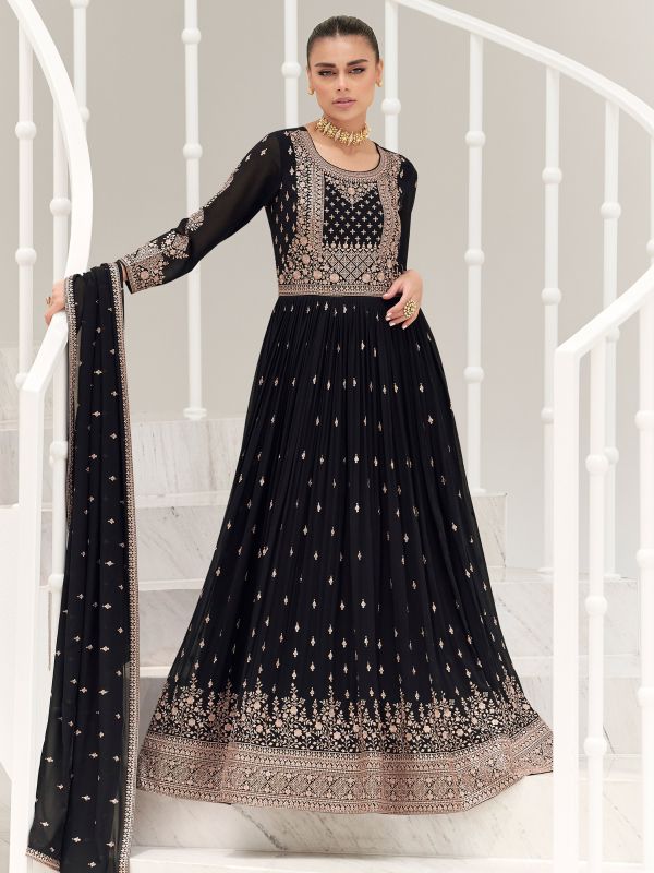 Black Anarkali Style Suit With Zari Work 