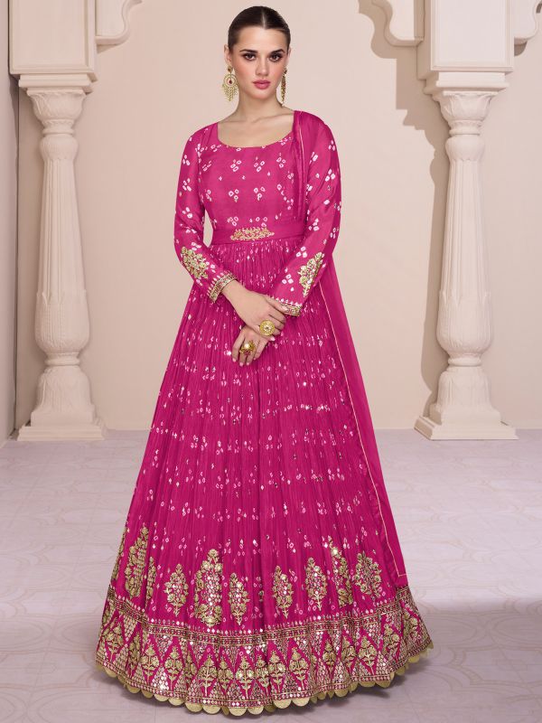 Pink Bandhani Printed Long Anarkali Salwar Kameez