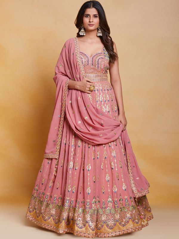 Pink Floor Length Anarkali Suit With Embroidery