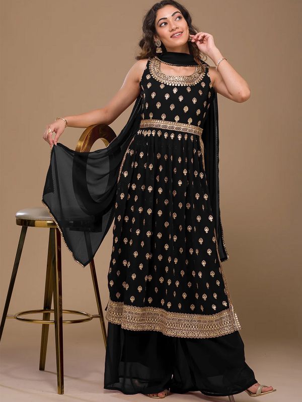 Black Georgette Suit In Palazzo Style