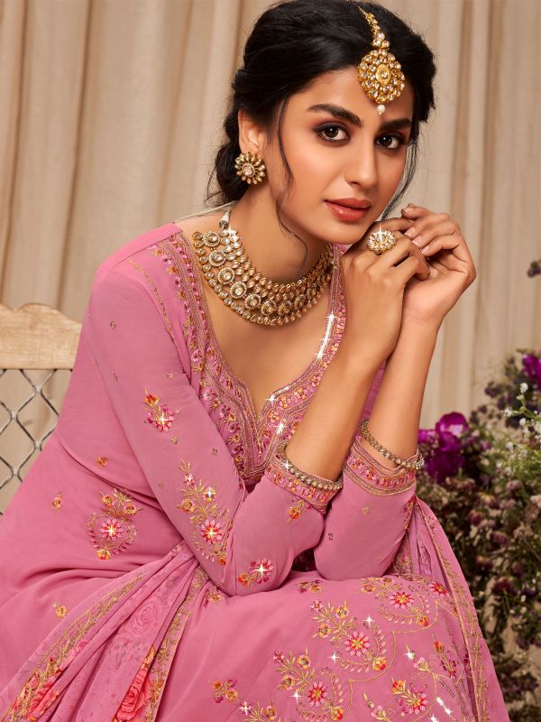 Pink Sharara Style Salwar Kameez In Georgette