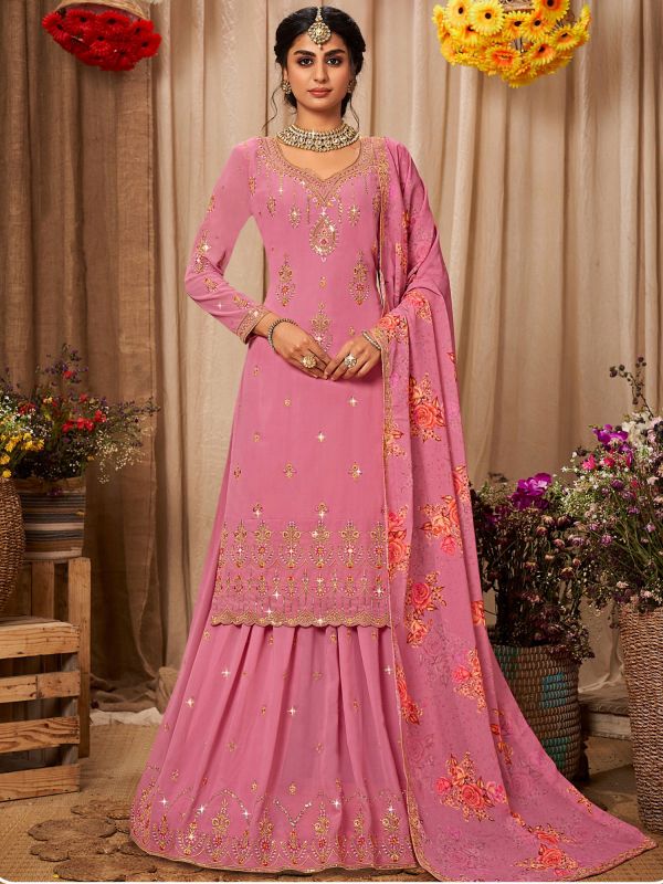 Pink Sharara Style Salwar Kameez In Georgette