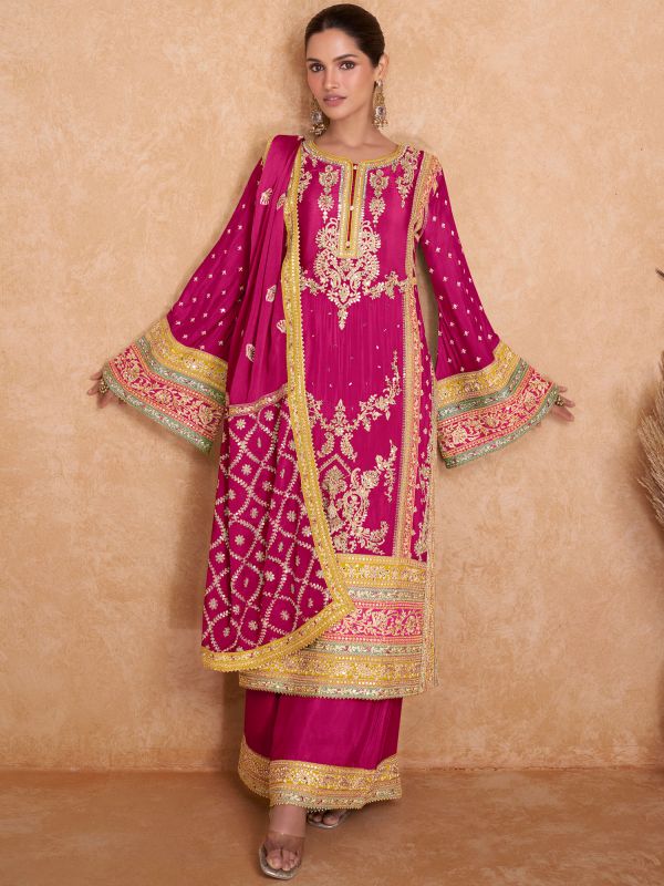 Pink Wedding Salwar Kameez In Palazzo Style