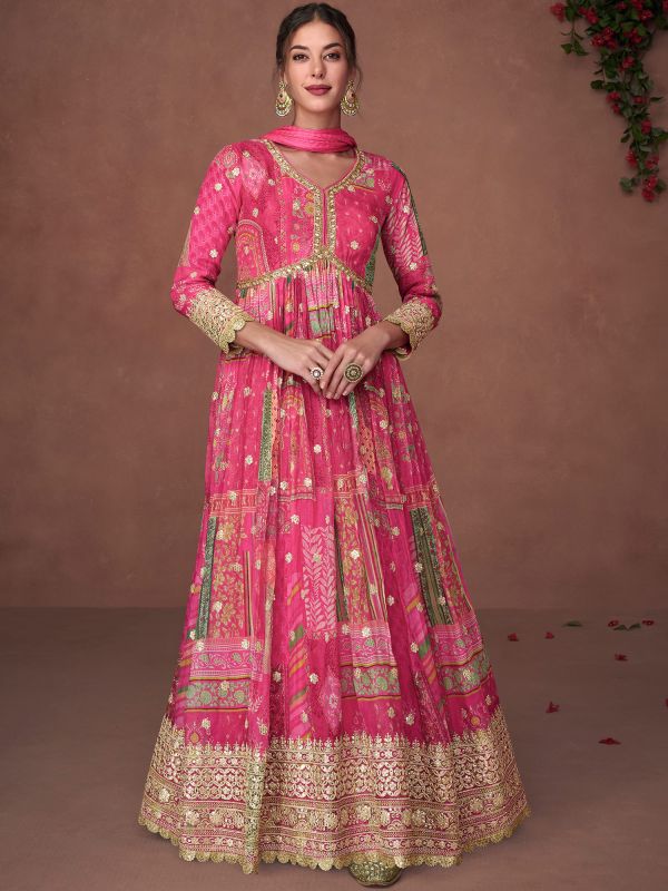 Pink Zari Embroidered Anarkali Salwar Kameez
