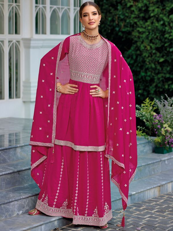 Pink Sharara Style Salwar Kameez With Dupatta