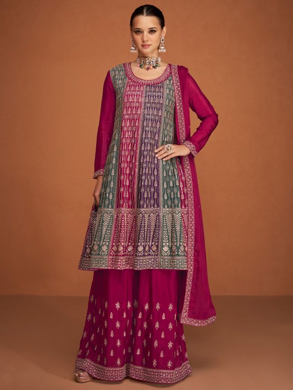 Pink Sharara Style Suit In Georgette With Dupatta