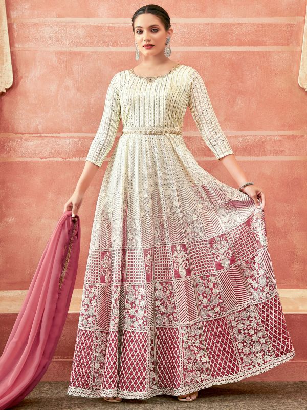 Pink Embroidered Festive Anarkali Style Suit