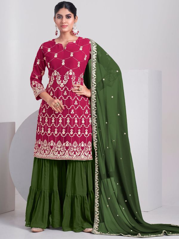 Pink Sharara Suit With Embroidered Kurta