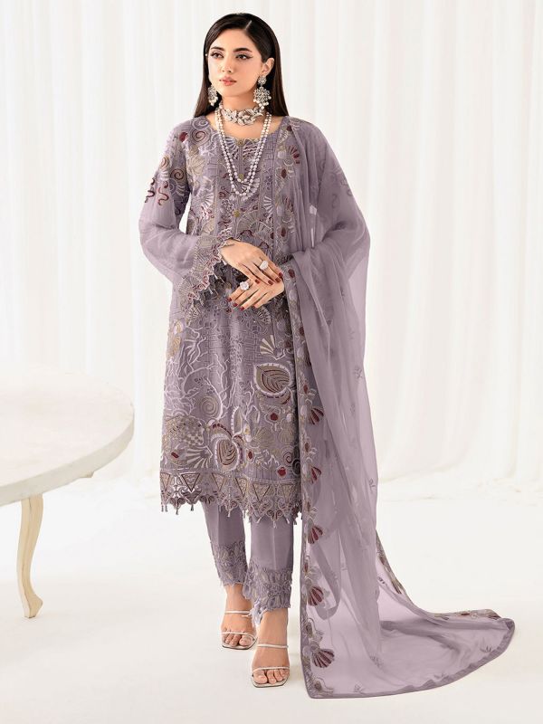 Lilac Purple Pakistani Style Suit In Georgette