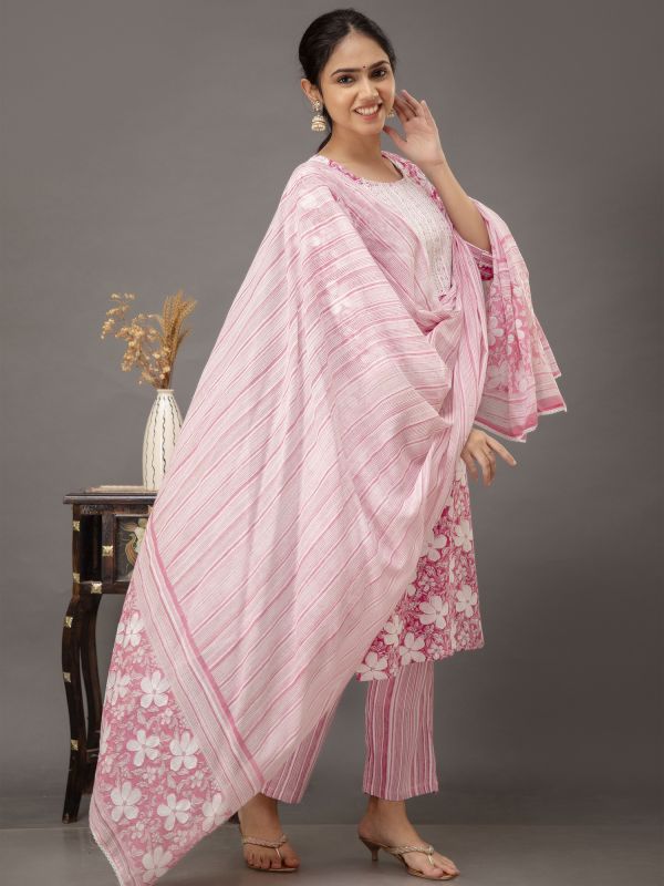Pink Casual Wear Salwar Suit In Foral Print