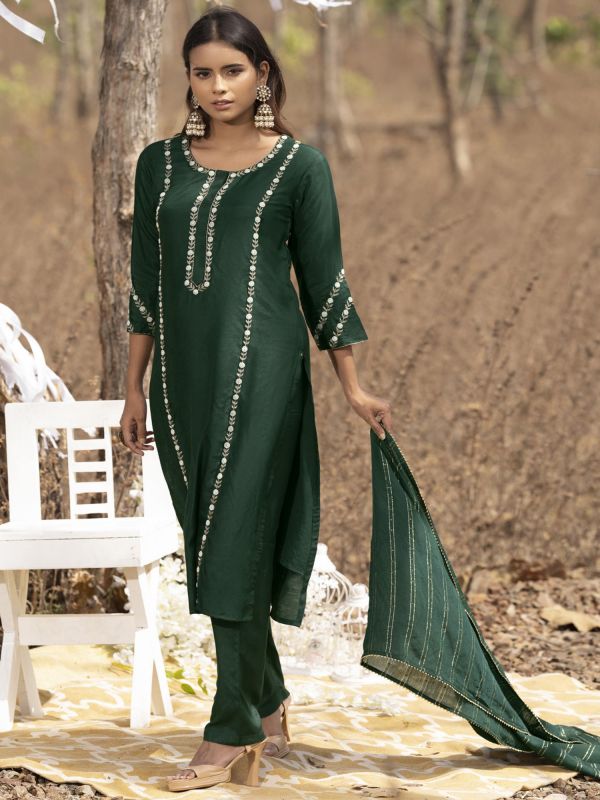 Dark Green Readymade Pant Style Suit Set