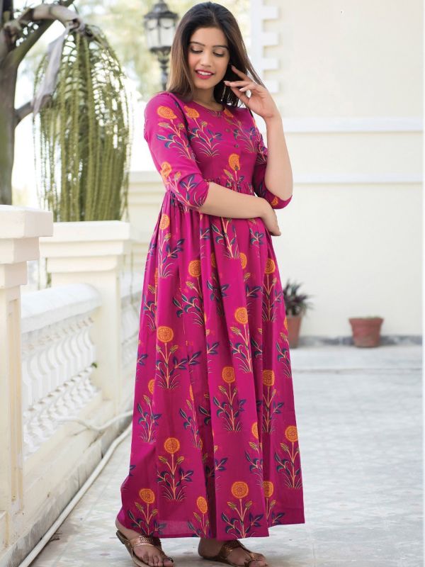 Pink Digitally Printed Womens Gown In Full Length