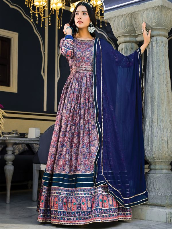 Multicolor Readymade Anarkali Suit In Silk